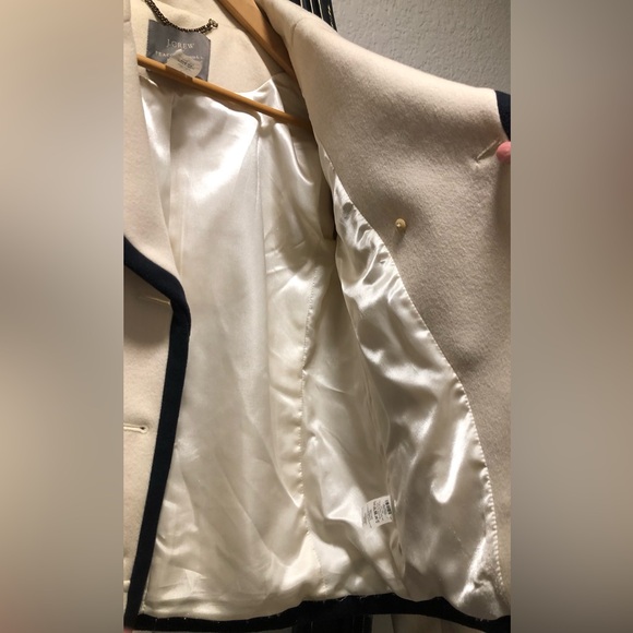 J. Crew Nello Gori Tipped Trim 100% Wool Off White & Black Pea Coat EUC 2 - Picture 14 of 16